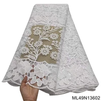 white luxury flocking sequence african lace fabric 5yards high quality nigerian wedding asoebi french net lace material ml49n136