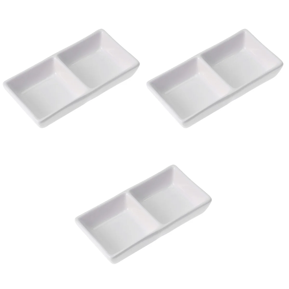 

3pcs 5 Inch Pure White Ceramic Appetizer Serving Tray 2-Compartment Sauce Dishes Divided Snack Dishes for Spice Dish Soy Sauce