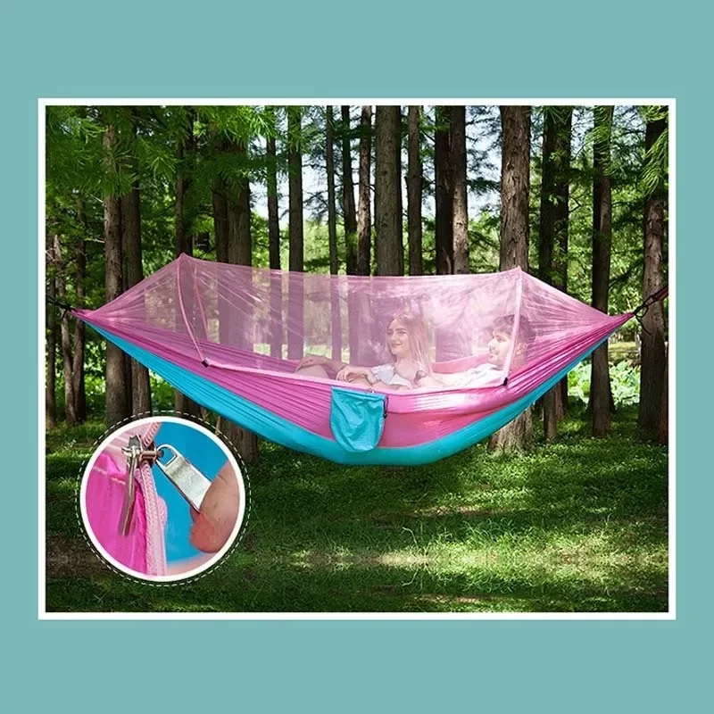 

2023 Outdoor Camping Hammock with Mosquito Net 1-2 Person Portable Hanging Bed Quick Open Air Swing Tent Bed Sleeping Bag Hammoc