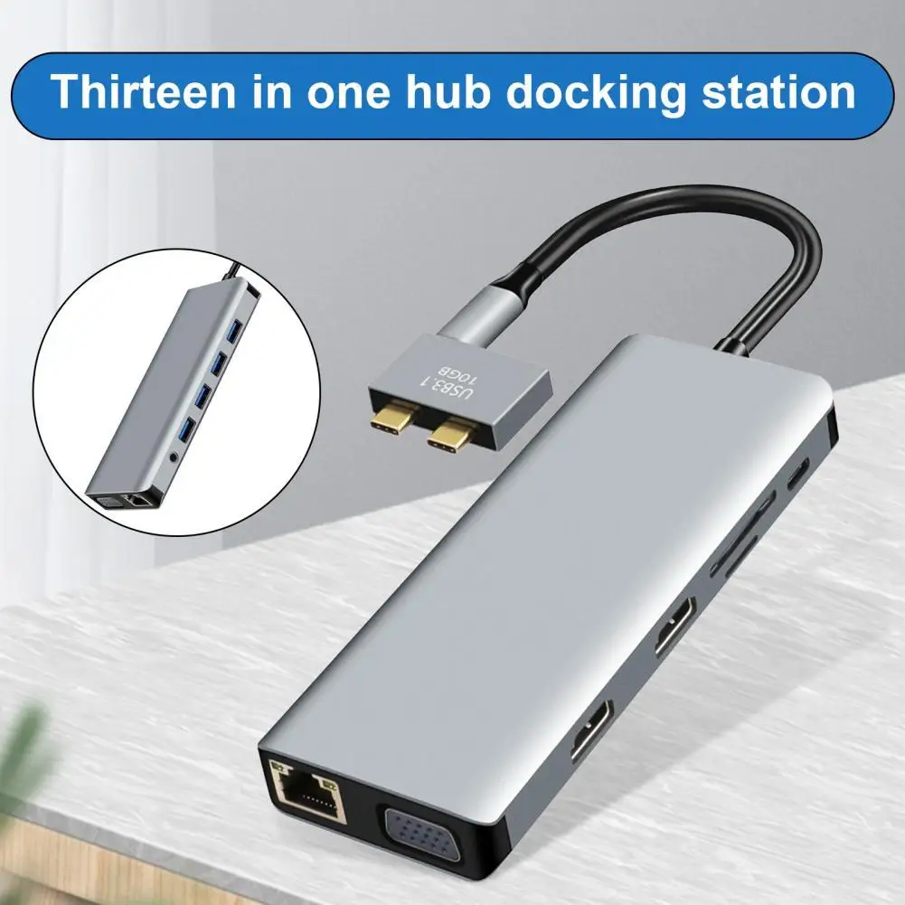 

Docking Station Portable High Clarity Aluminium Alloy 13 in 1 Dual Type-C to Dual HDMI-Compatible USB-C Hub