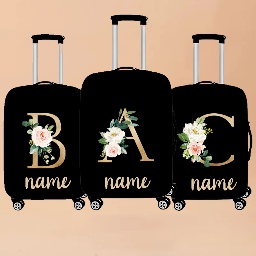 Custom Luggage Case Protective Cover 18-32 Inch Elastic Dust Covers Initial Name Personalized Suitcase Flowers Alphabet A-Z