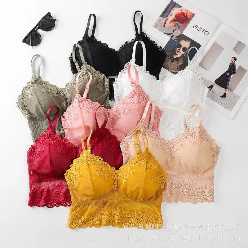 

Beauty Back Underwear Suspenders Vest Women's Chest Pad One-Piece Bra Hot Bottoming Wireless Thin Lace Tube Top