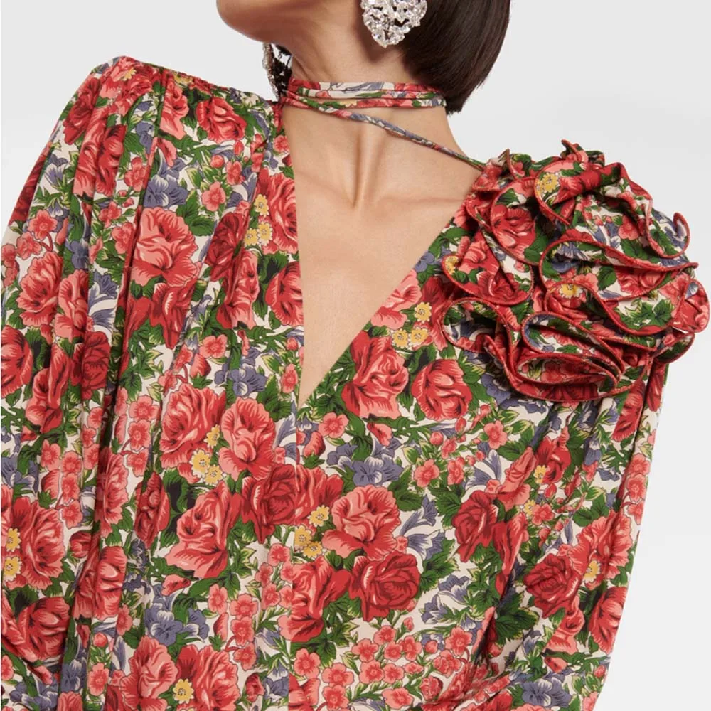 Женская рубашка с V-образным вырезом длинным рукавом и стереоскопическим