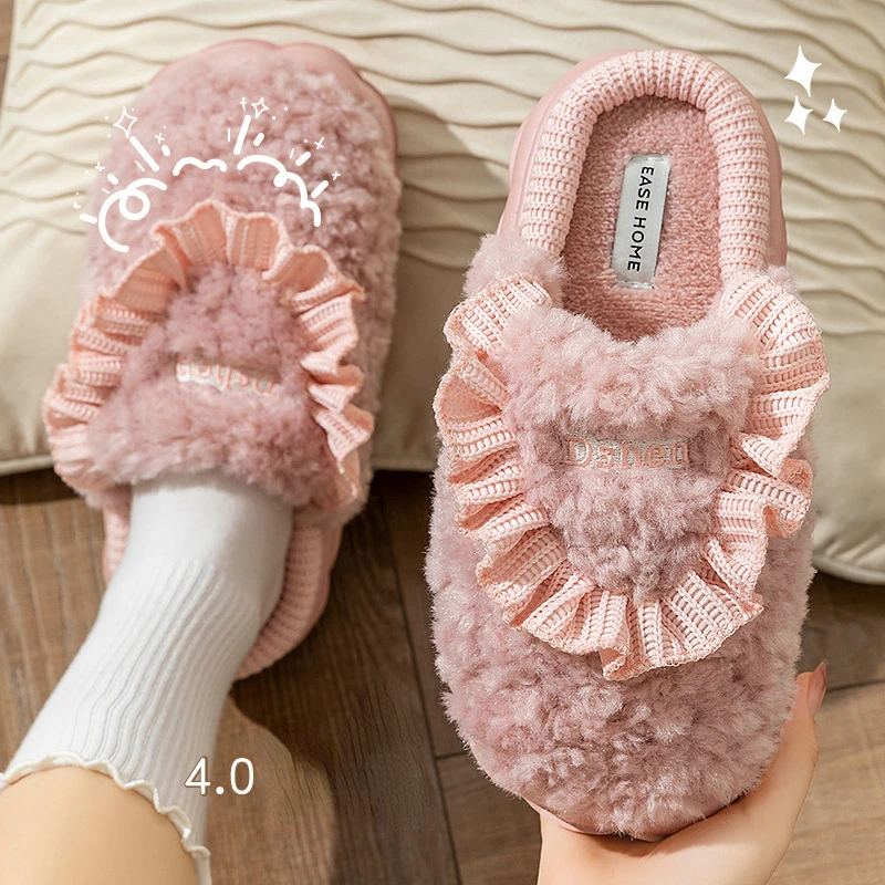 

Love Slippers Women Shoes Couples Non Slip Thick Soled Winter Warm Cotton Plush Slippers Home Slippers Slide Fluffy Fur Slippers