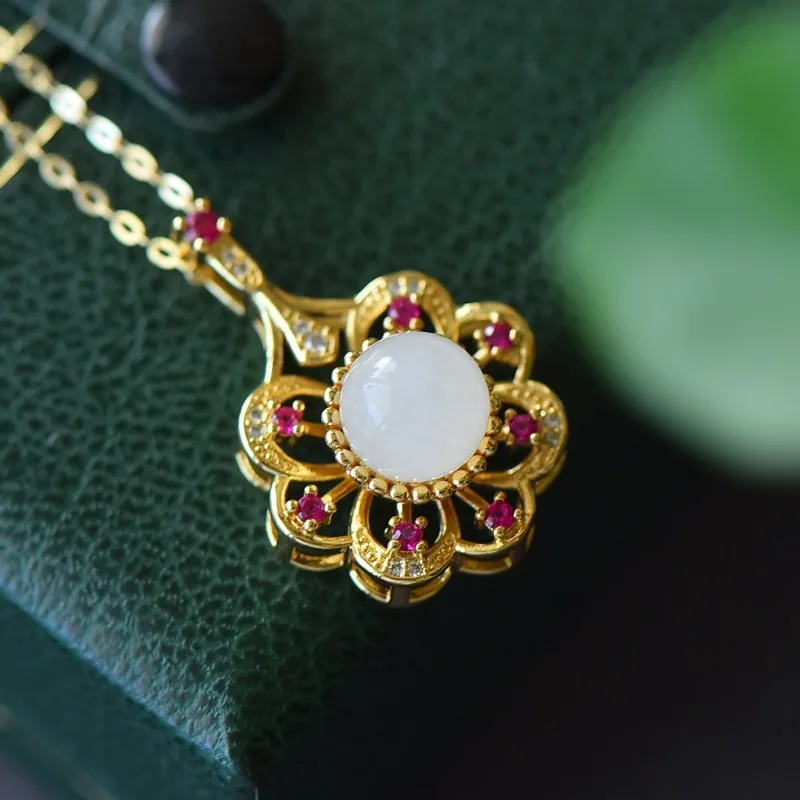 Медный инкрустированный нефритом Хэтянь модный женский кулон на удачу