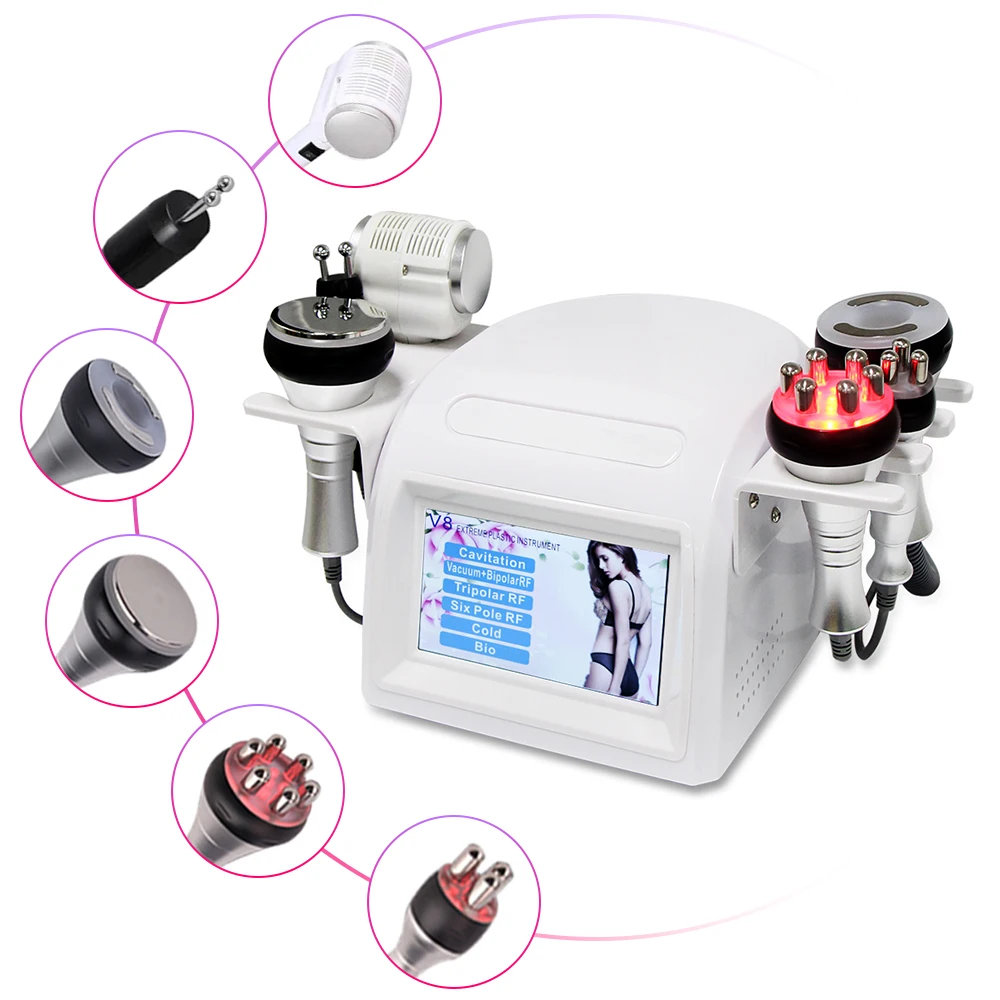 

2023 6 in 1 Vacuum 40k RF Ultrasonic Cavitation Hot Cold Hammer Lipo Fat Burning Body Slimming Skin Rejuvenation Laser Machine