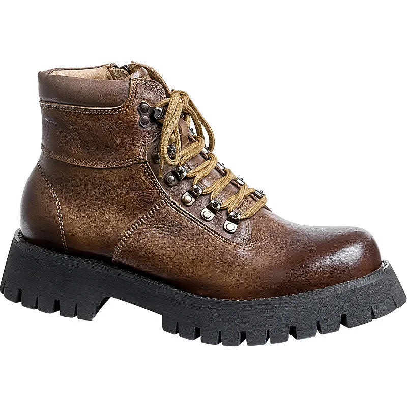 

Ботинки мужские на толстой подошве, Натуральная Воловья кожа, высокие, без застежки, Короткие мотоботы, обувь для инструментов