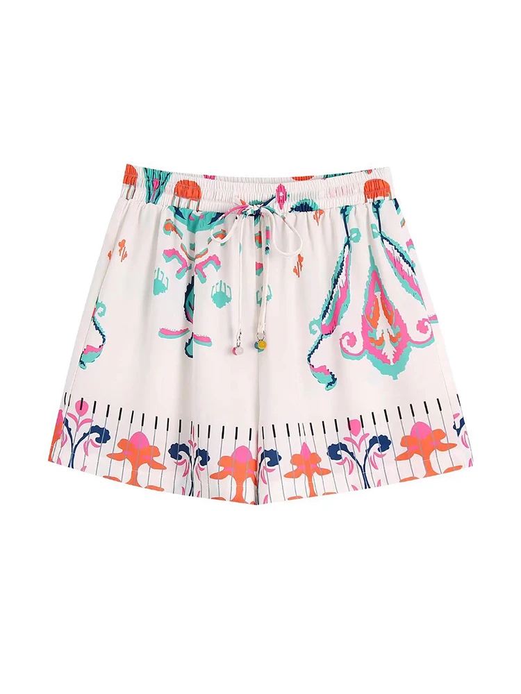 

PB&ZA3340579 Women 2022 New Chic Fashion blended print Shorts Vintage Drawstring Female Short Pants Pantalones 3340/579