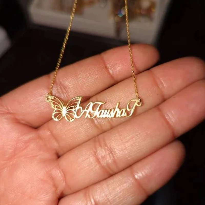 

Ожерелья из нержавеющей стали с вырезами и изображением бабочки, ожерелья с матовой подвеской с буквой, Креативные украшения, подарки для друзей