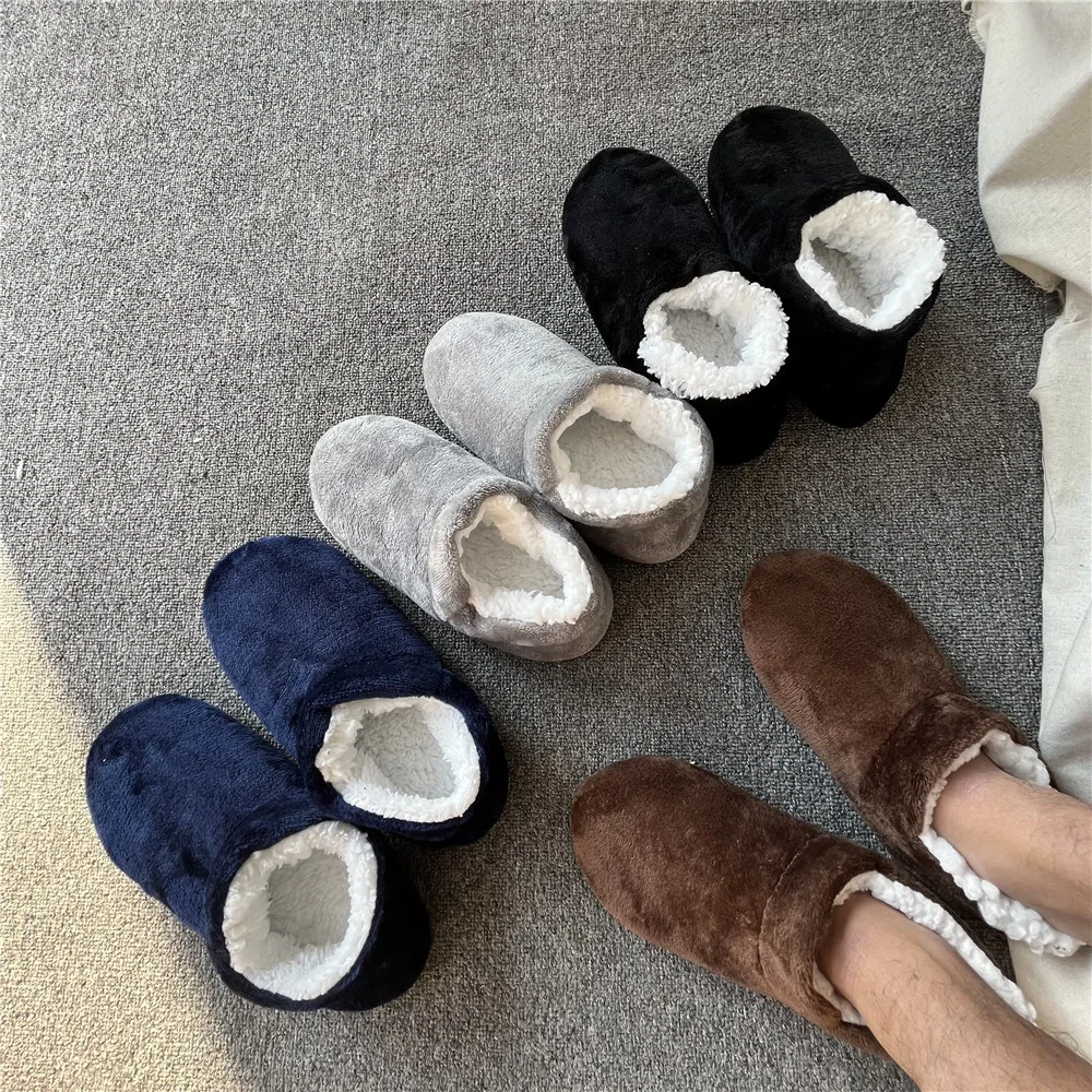 mens indoor slippers house home winter warm plus size non slip plush soft slippers comfy fluffy floor male casual shoes flat free global shipping