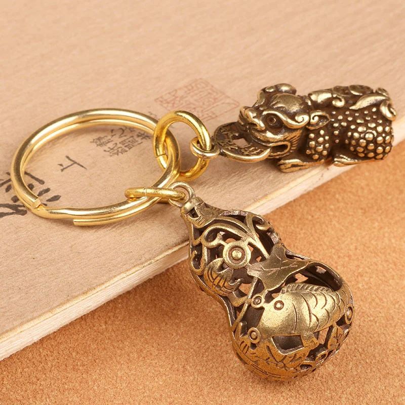 Pixiu Pendant Charms Car Key Gold Gourd Five Emperors Fortune Coin Keychain Accessories Chinese Fengshui Beast Bring Wealth