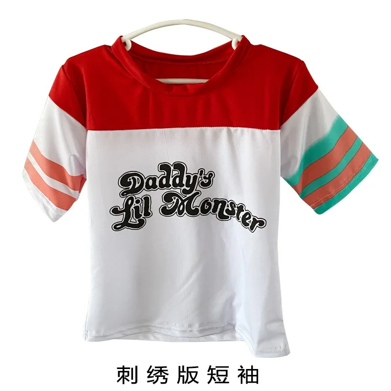 Girls Harley Squad Monster Shirt Quinn Costume Printed Jacket Pants Gloves Suicide Cosplay Halloween Parent-child