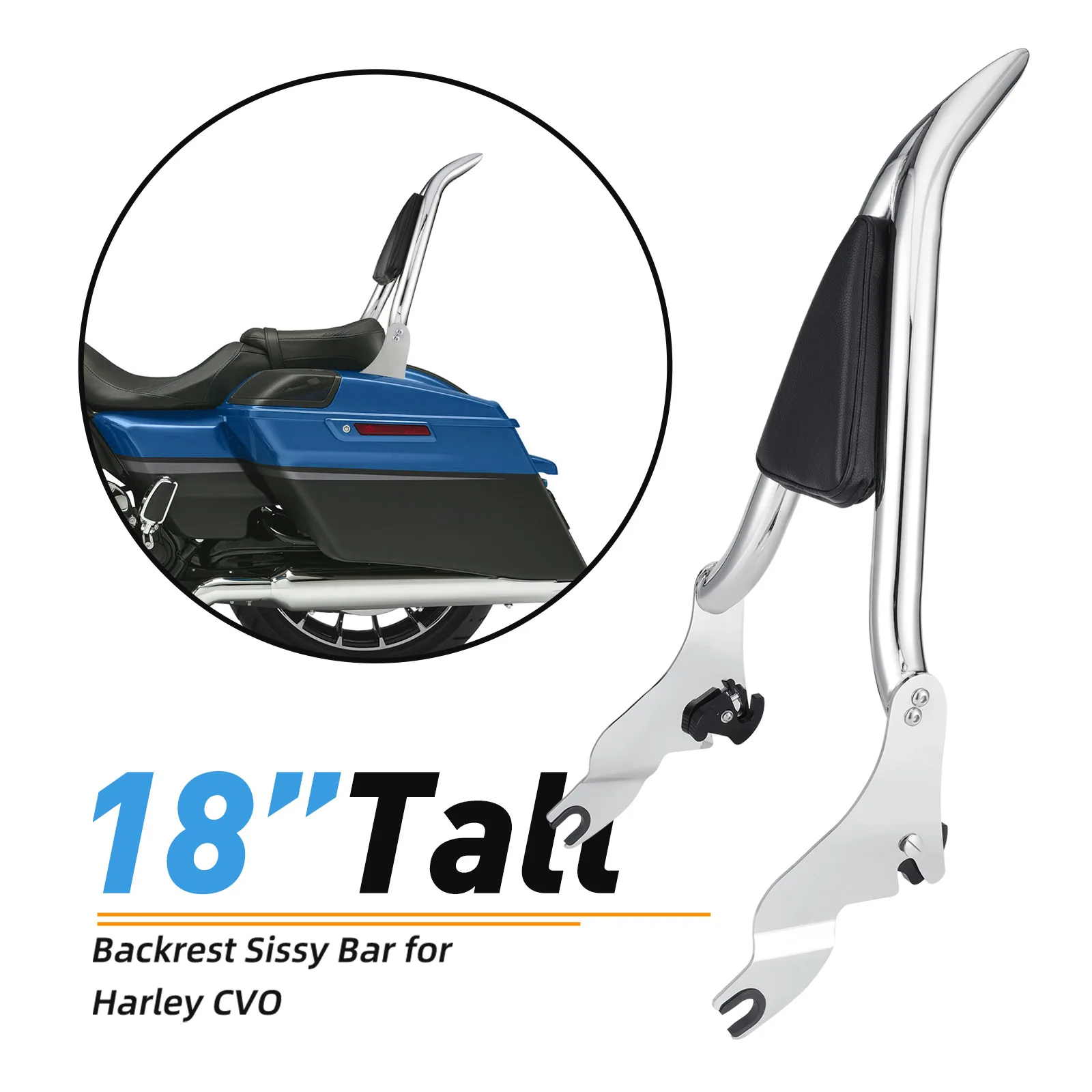 

18 inch detachable driver passenger backrest electroplated motorcycle backrest Sissy bar For Harley CVO