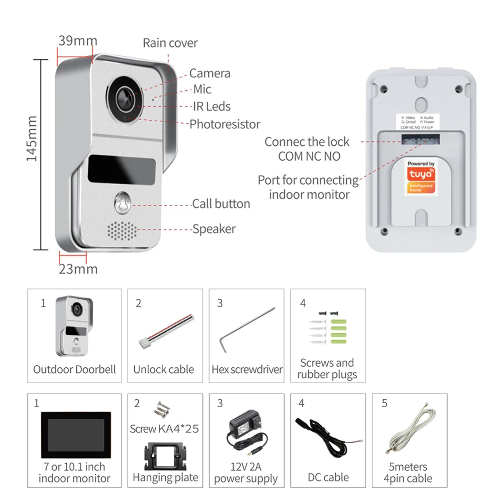 1080P 7 Inch WiFi Video Intercom TUYA Smart Home APP Wireless Video Door Phone RFID Access Control System for Villa Apartment enlarge