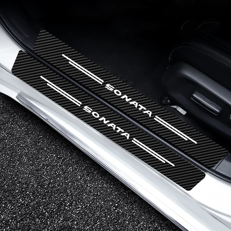 

4 PCs/set Car Door Sill Threshold Mat Stickers Carbon Fiber Protection Waterproof Decals For Hyundai Sonata YF LF NF EF Styling