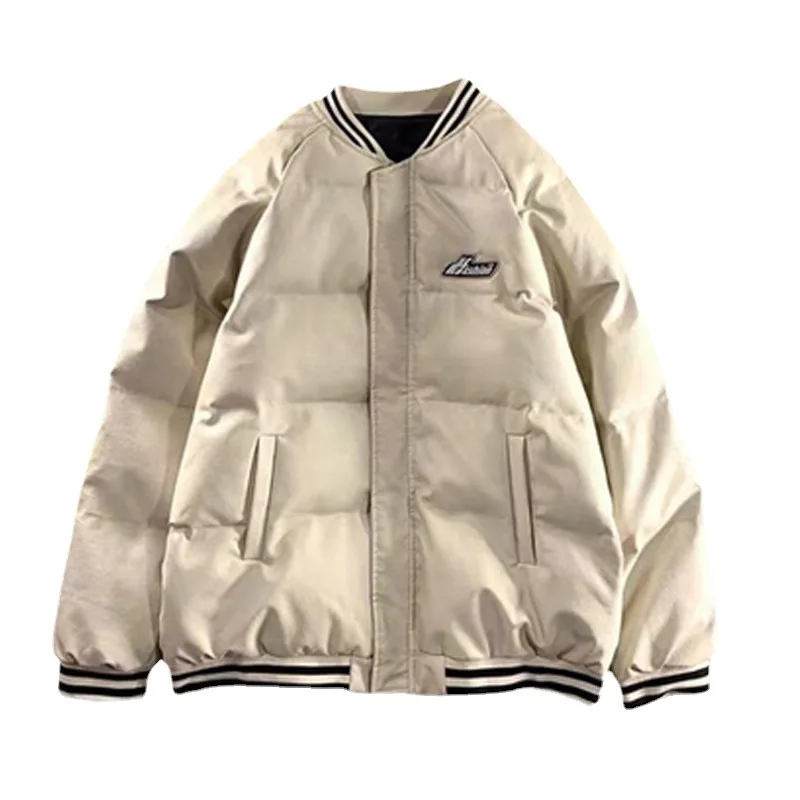 Men Thickened PU Parkas Black White Long Sleeve Fashion Solid Color Zipper Warm Jackets Streetwear Unisex Parkalar Mont Erkek