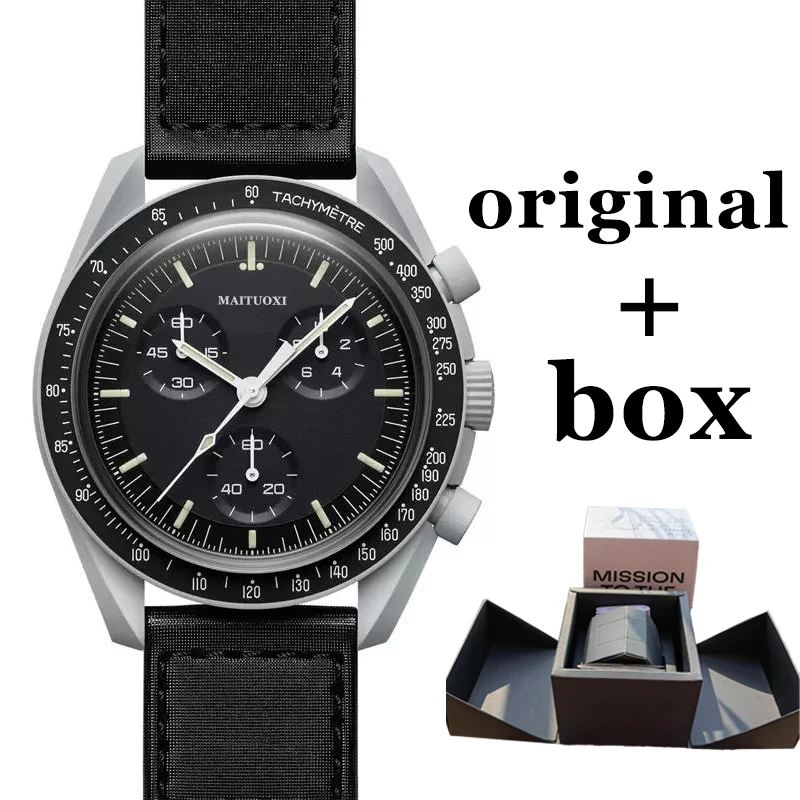 

Часы мужские кварцевые из нейлона, Роскошные наручные часы в подарочной коробке с изображением луна, Меркури, Джеймс мастер, Сатурн, Плутон, планетарные AAAA