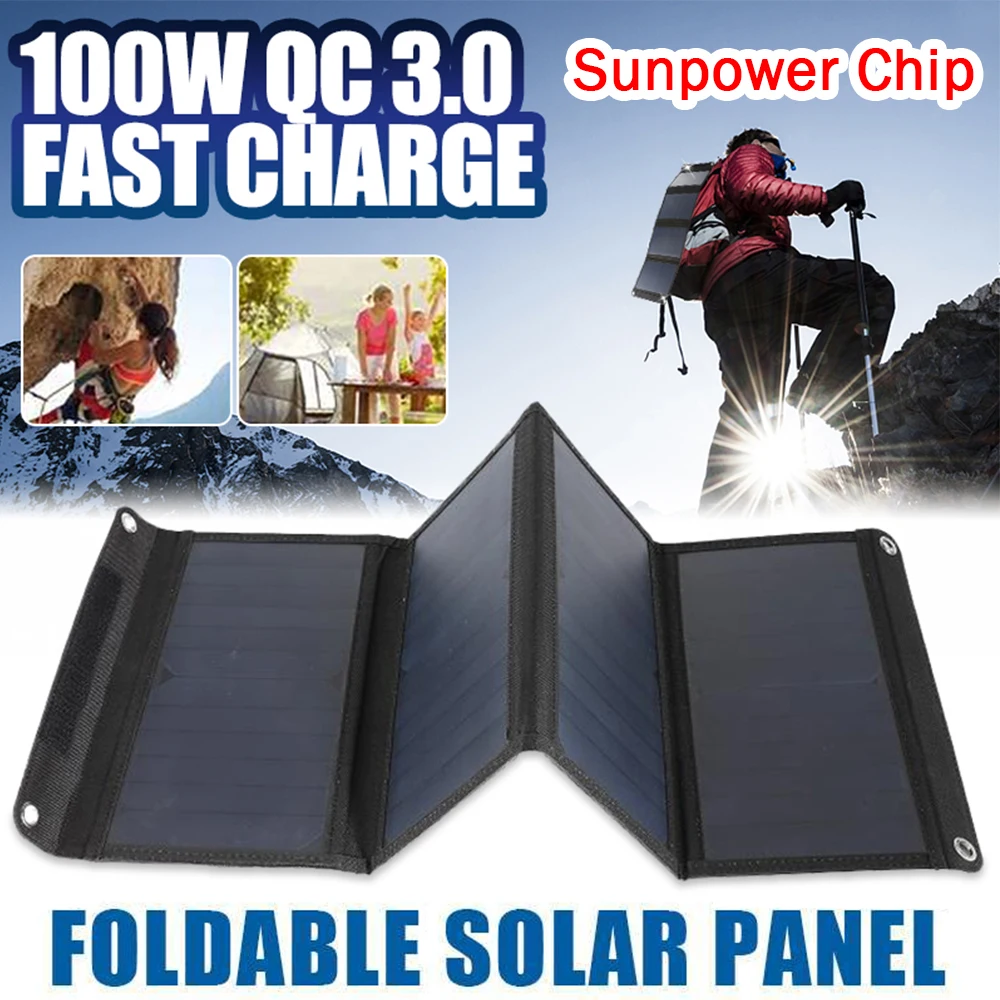 

100W QC3.0 Fast Charging Monocrystalline Solar Panel Foldable Pack Portable Solar System Kit Solar Cells Emergency Charging Pane