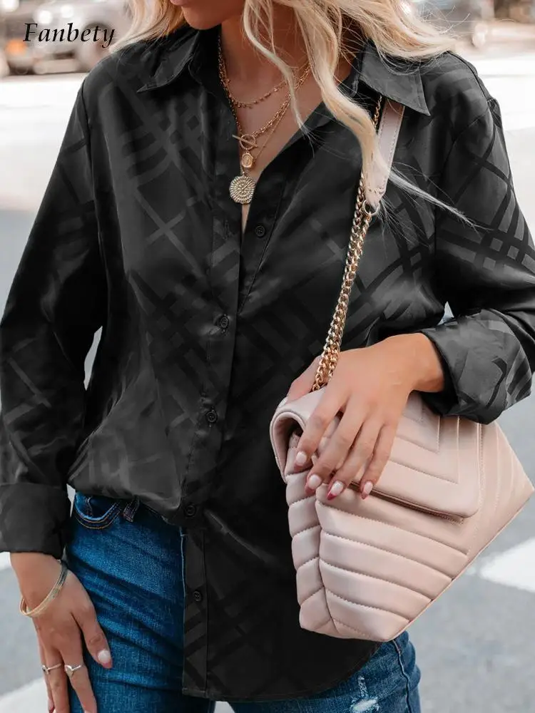 

2022 Spring Office Lady Elegant Commute Blouse Fashion Shiny Satin Button Long Sleeve Shirt Women Casual Loose All-match Blusa