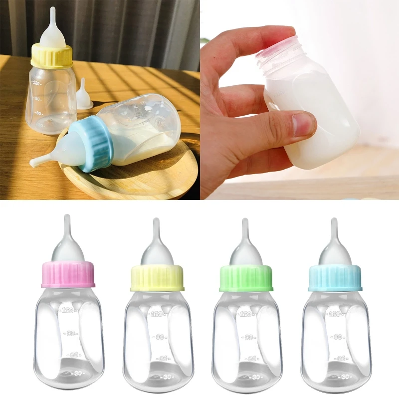 

4Pcs Pet Nursing Bottle Kits Silicone Nipple Clean Brush 4oz Milk Feeding Bottles for Newborn Kitten Puppy Rabbit