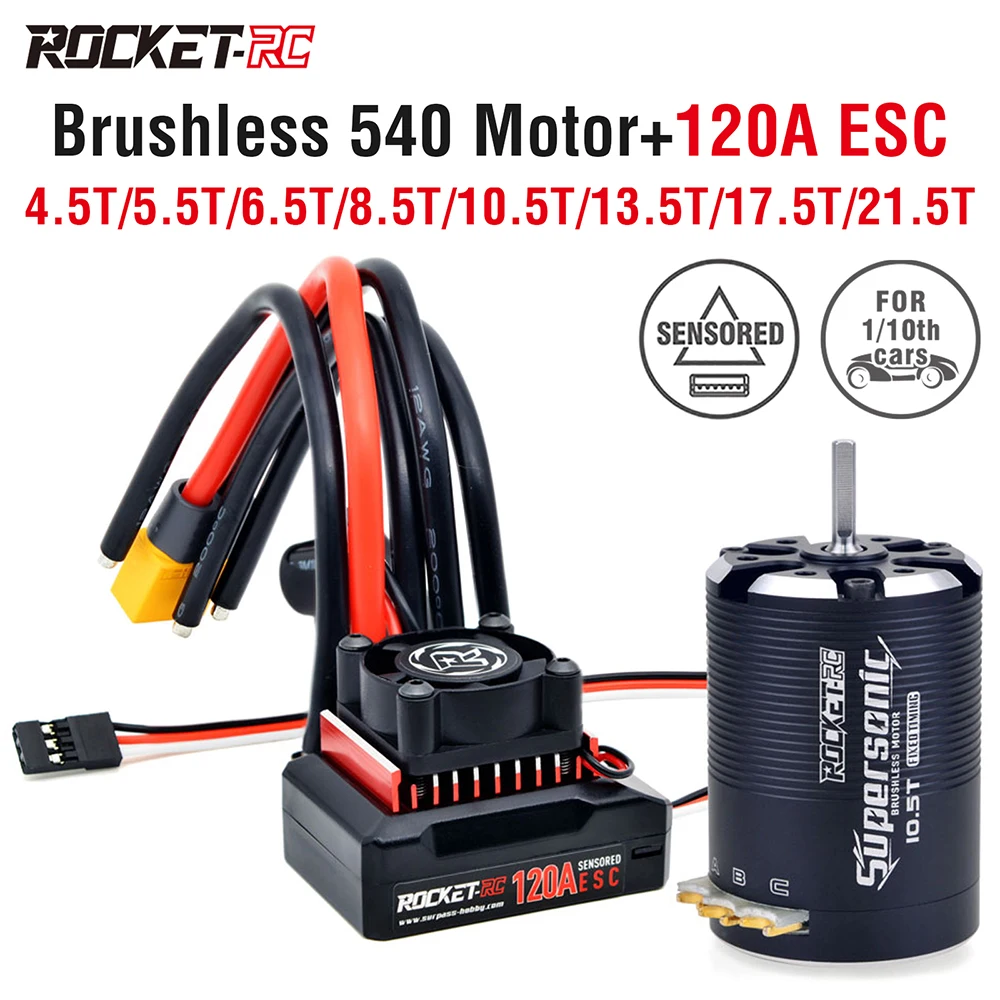 

Rocket-RC Motor Supersonic Sensored Brushless 540 Motor 120A brushless Esc and 120A ESC Combo for 1/10 RC Car RC Motor RC Esc