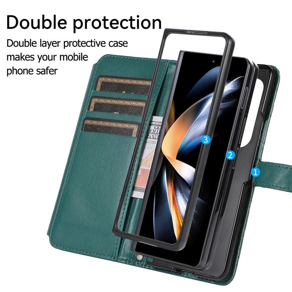 Lanyard Crossbody Rhombic Multi Card Wallet Shoulder Strap Case For Samsung Galaxy Z Fold 3 4 Cover Luxury PU leather Phone Bag