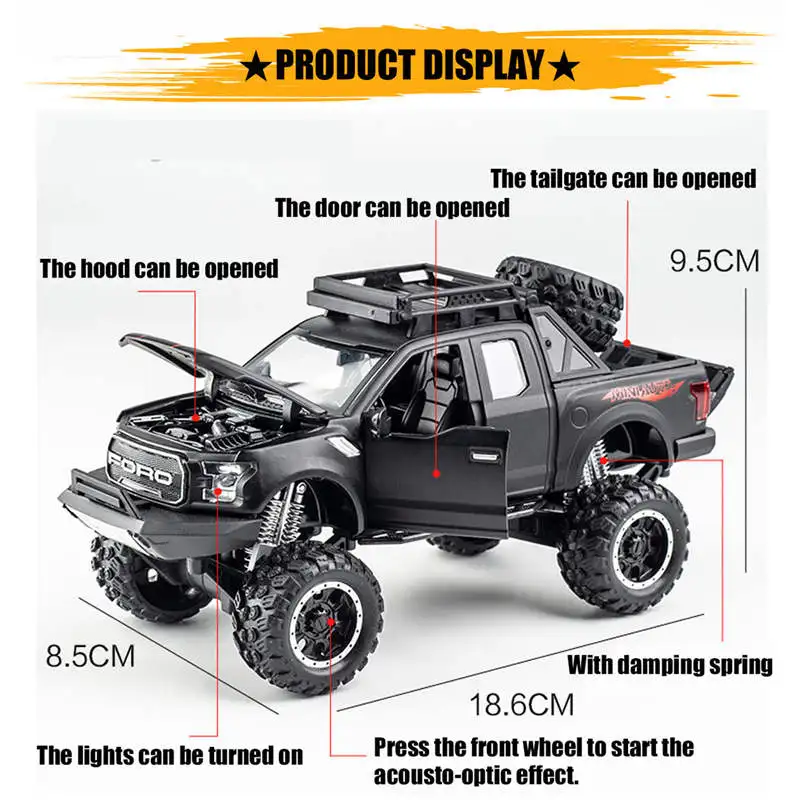 Free Gift Scale 1/32 Ford Raptor F150 Pickup Metal Diecast Alloy Toys Cars Models Trucks For Boys Children Kids Vehicles images - 6