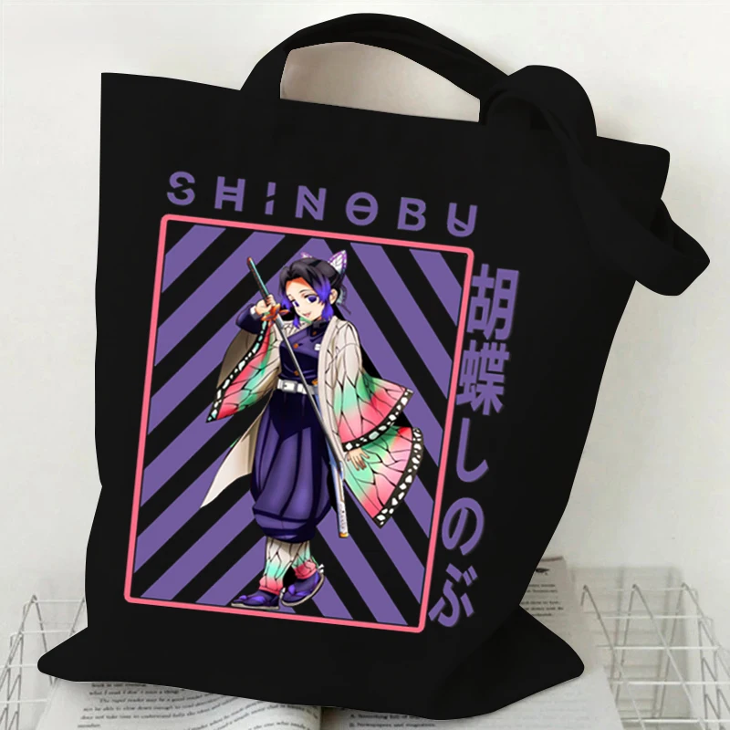 

Shopper Bag Kimetsu No Yaiba Anime Tote Bag Women's Shop Bag Kawaii Graphic Harajuku Handbag Large Capacity Demon Slayer EcoBag