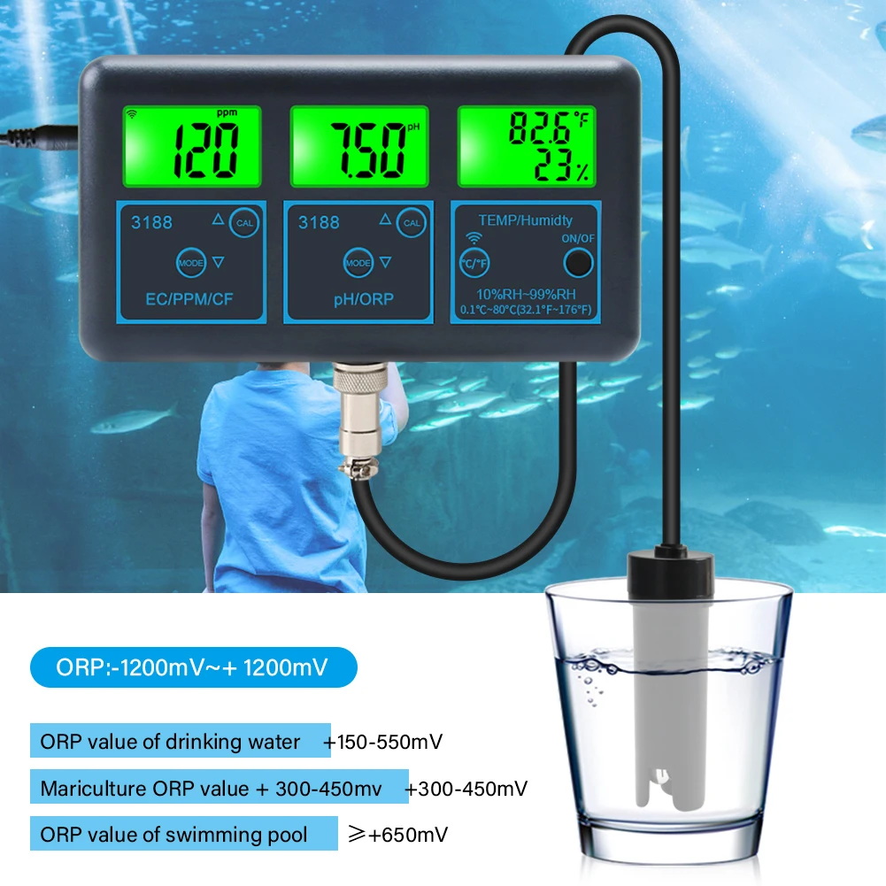 

Tuya Water Quality Tester EC Conductivity 7-in-1 PH Controller Meter Online Monitor Treatment Analyzer for Aquarium Hydroponics
