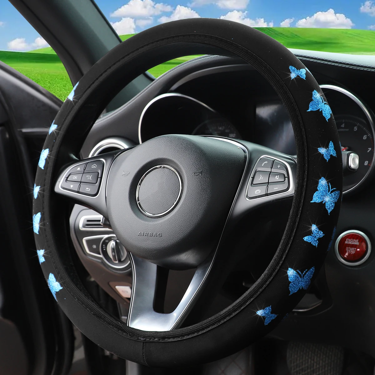 

1 блестящая ткань Butterfly Blingbling, водонепроницаемый нескользящий чехол на руль, подходит для 14,5-15 дюймов