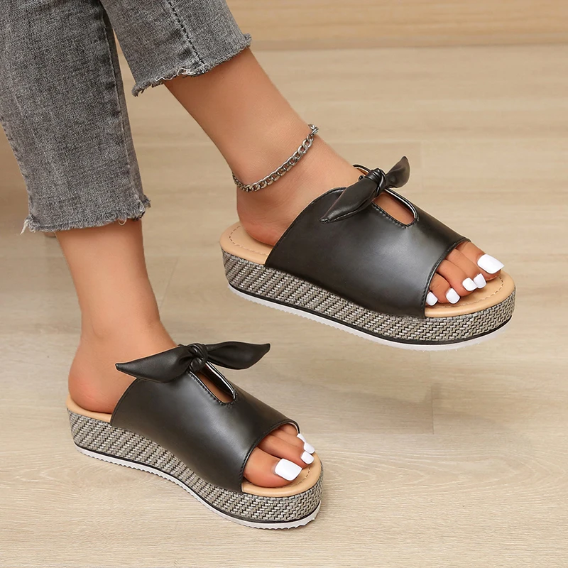 

Summer Women Slippers Bow-knot Casual Sandals Lady Slides Flats Women Leisure Shoes Women 2022 Beach Sandals Large Size 35~43