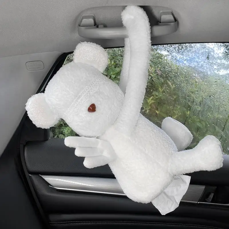 

Car Tissue Box Cover Automotive Cute Cartoon Bear Tissue Container Portable Lovely Plush Animals Shape Napkin Box For Automobile