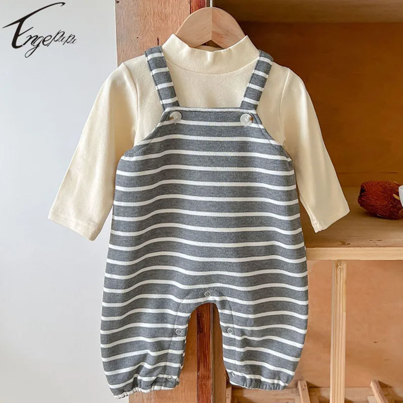 

Демисезонный комбинезон для маленьких мальчиков и девочек, полосатые комбинезоны, однотонный комбинезон, наряд для маленьких девочек, комбинезон для маленьких мальчиков и девочек