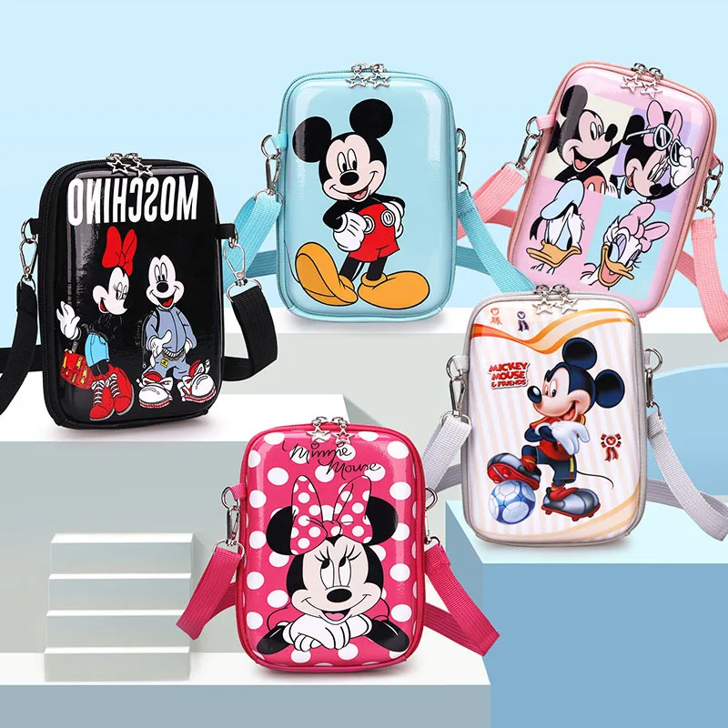 New Kindergarten Diagonal Storage Bag Mickey Minnie Mouse Cute TSUM Print PVC Waterproof Mobile Phone Bag Multiple Styles 4-6y