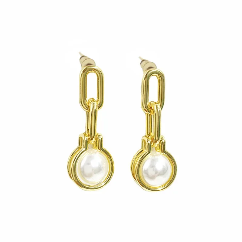 Элегантные уникальные металлические серьги с композитным жемчугом женские