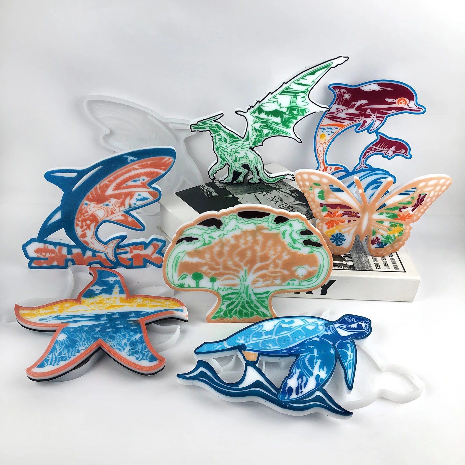 

Starfish Flat Silicone Mold DIY Dolphin Dinosaur Butterfly Wall Decoration Pendant Mold Desktop Art Pendant Pendant Making Mold