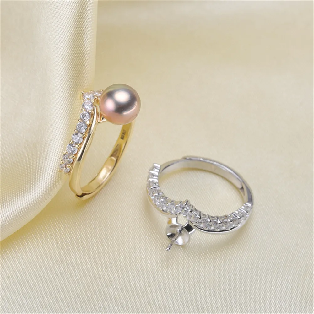 

DIY Pearl Ring Settings S925 Sterling Silver Accessories Fashionable Adjustable Holder Is Suitable For Mounting 7-9mm Beads