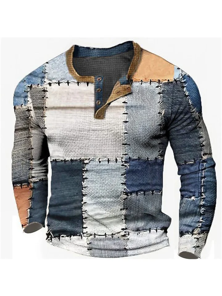 Мужская Облегающая джинсовая футболка с длинным рукавом и круглым вырезом
