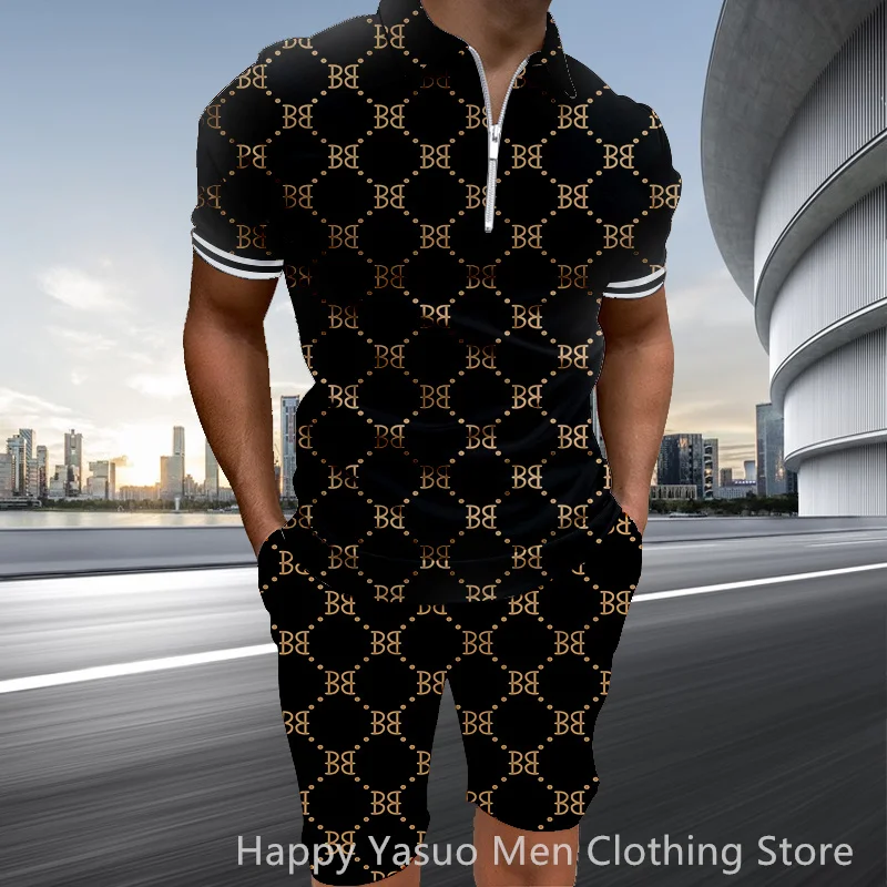 Short Sleeve Zipper Polo Set Shirt&shorts Set for Men Outfit Streetwear 2-piece Suit Summer Men's Tracksuit Casual Setup Men