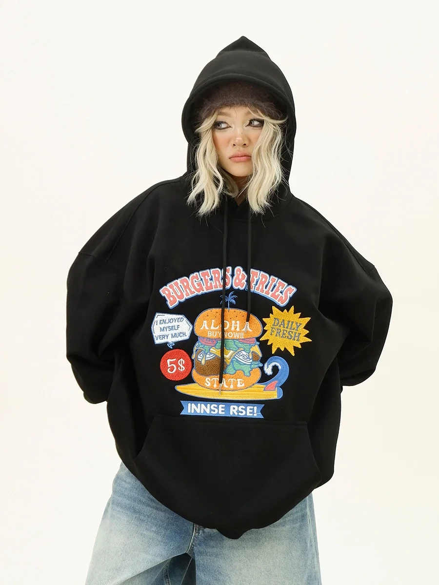 Женские толстовки с вышивкой в стиле Гамбурга осень 2024 Новый Свободный Топ