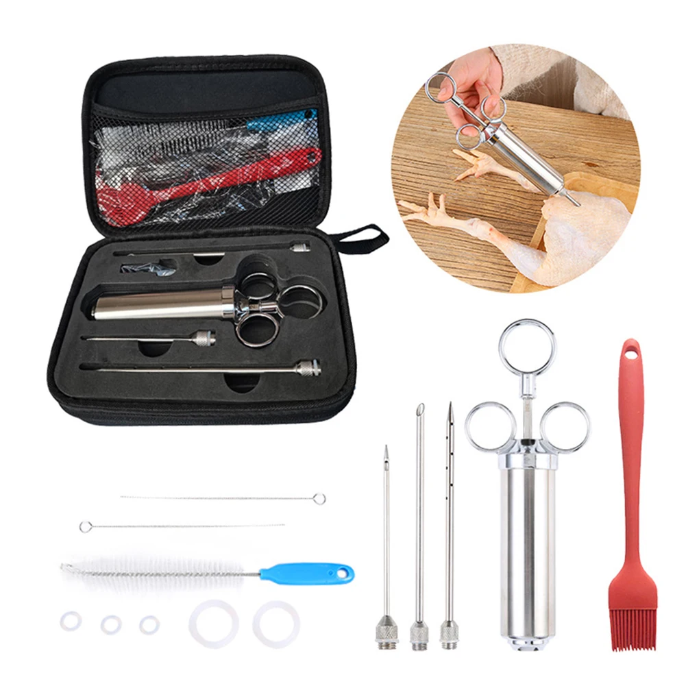 

Newest Stainless Steel Meat Marinade Set Needles Spice Syringe kit BBQ Meat Flavor Injector Kithen Marinade Syringe Accessory