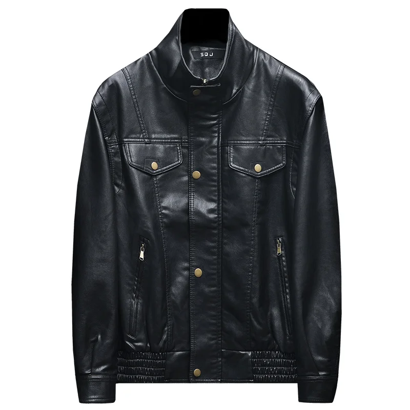 Осенне-зимнее новое мотоциклетное кожаное пальто с лацканами мужское облегающее