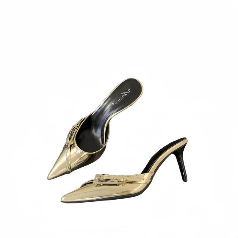 Женская обувь с острым носком на тонком каблуке. Женские шлепанцы. Роскошные Мюли