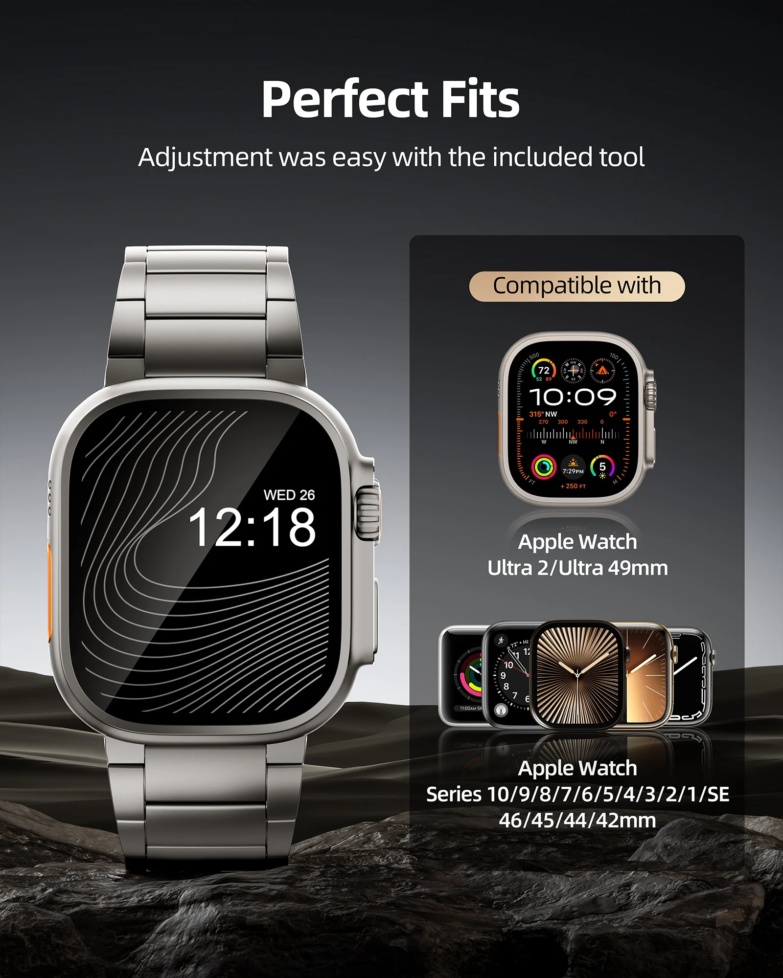 Фото Титановый ремешок LULULOOK для Apple Watch Ultra 3 2 Band 49 46 45 44 мм, титановый ремешок для iWatch Ultra S11 10 SE 9 8 7 6 5 4 3 №3