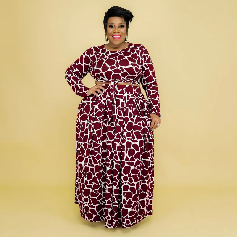 Plus Size Women's Two-piece New 2022 Autumn and Winter Printed Fashion Casual Suit Temperament Commuter Elegant Trousers