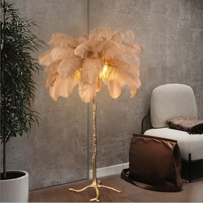 

Nordic Luxury Ostrich Feather LED Floor Lamp Gold Resin Corner Light Art Deco Floor Lamps for Living Room Standing Indoor Light