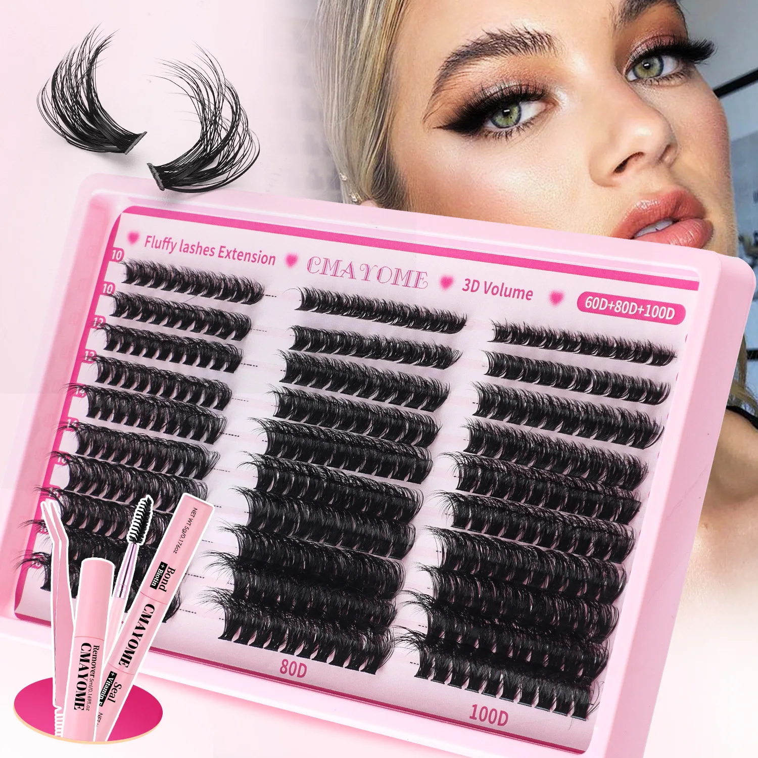300 PCS Fluffy DIY Lashes Extension Kit Natural Eyelashes Clusters Lash Set With Bond and seal