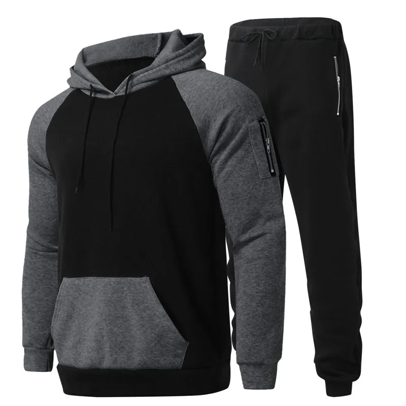 2023 Spring and Autumn New Patch Sportswear Men Set Casual Hooded Sweater+Drawstring Pants 2-Piece Set Men's Street Clothing