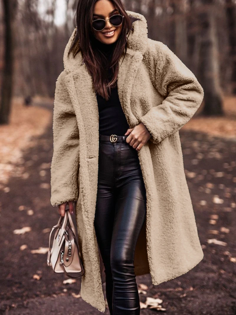 

2022 Fall Winter Fashion Long Style Long Sleeve Plush Warm Coat for Women