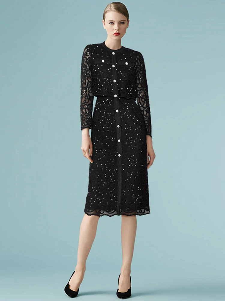 IEQJ с круглым вырезом длинным рукавом пуговицами блестками и карманами